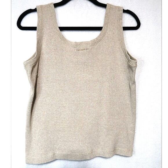 Lauren Ralph Lauren Womens Ribbed Tank Top Beige Large 100% Cotton - Picture 2 of 4